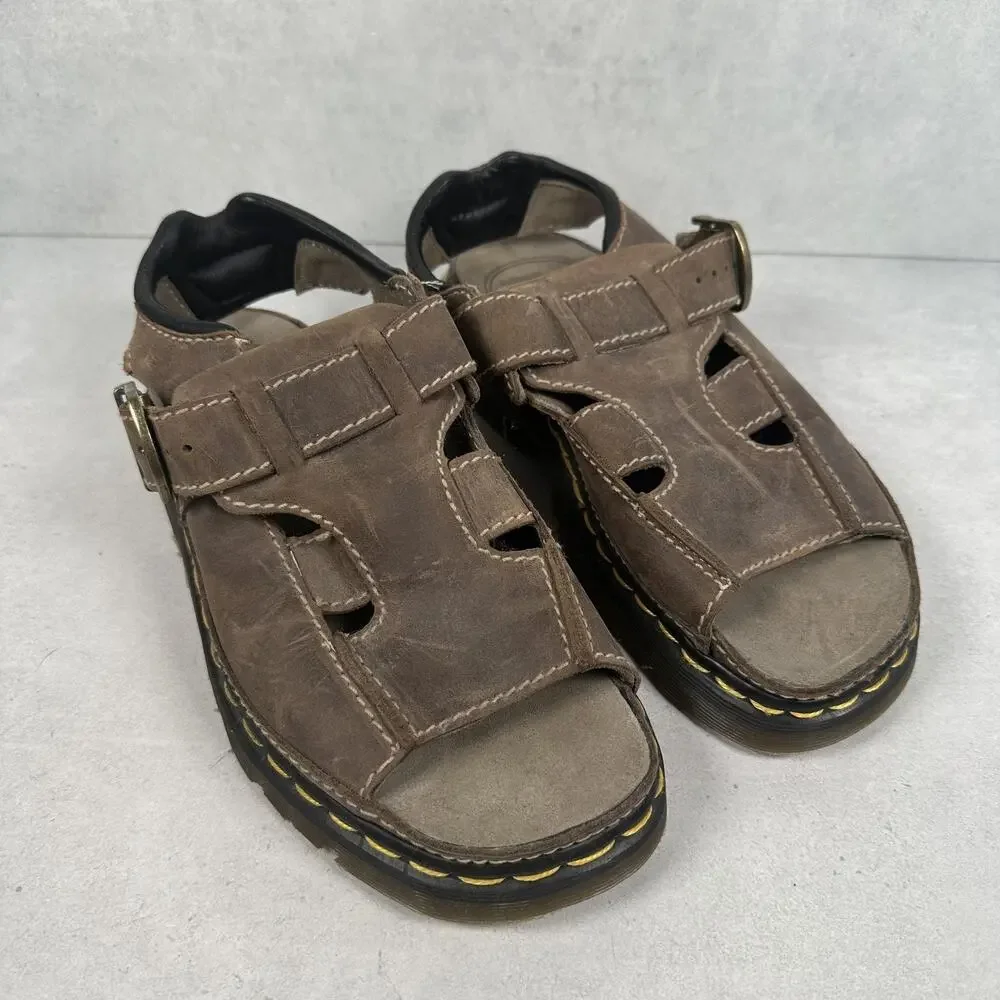 Dr. Martens Sandals Shoes Mens Size 9 Brown Leather Fisherman Buckle England 90s